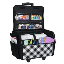 Rolling Wheels Carry On Sewing Machine Case 21 Storage Spaces Portable w/Handle