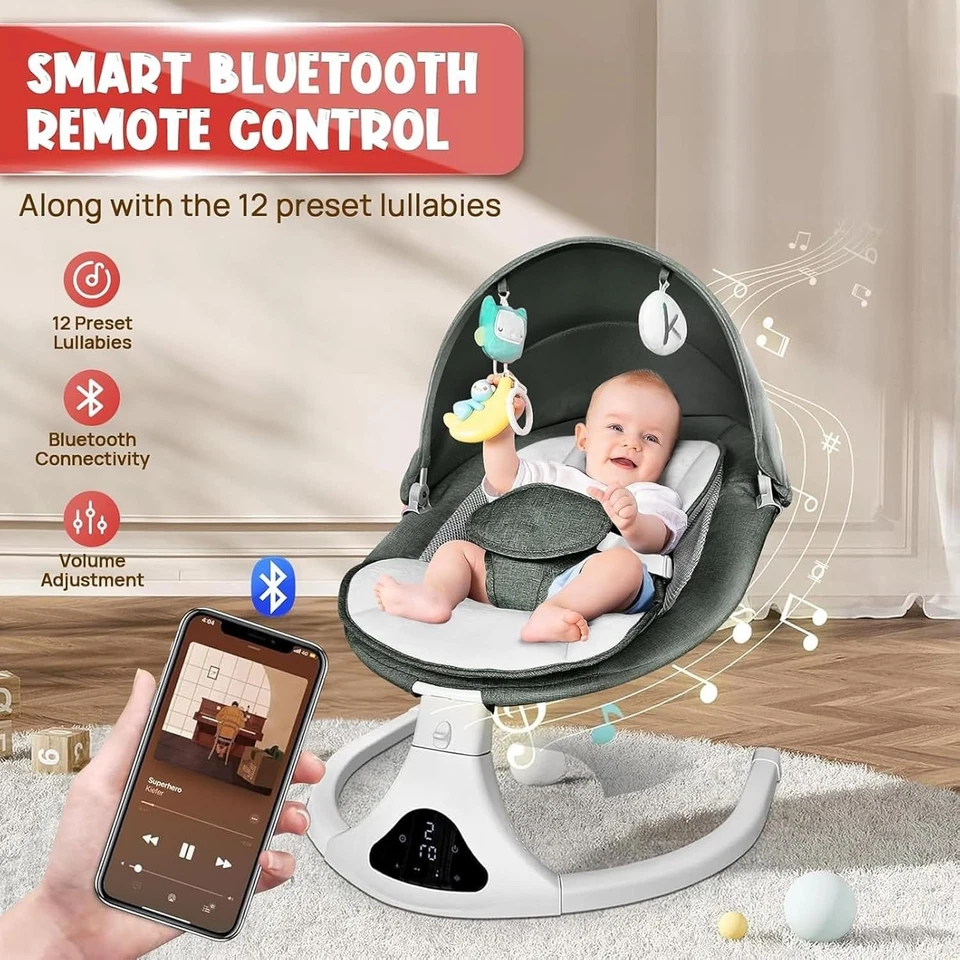 Baby Bouncer Electric Rocking Chair Portable Swing Seat for Infants with Comfort - Image 3 of 4