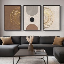 Large Framed Boho Neutral Abstract Wall Art for Living Room, 3 Piece Canvas P...