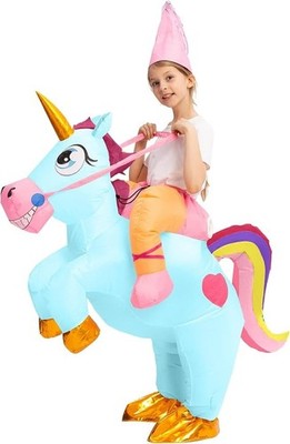 Kids Inflatable Halloween Costume, Riding a Unicorn, Colorful Air Blow-up Set