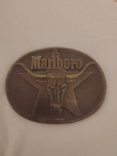 Vintage Marlboro Solid Brass Belt Buckle Philip Morris 1987 Tobacco Smoking