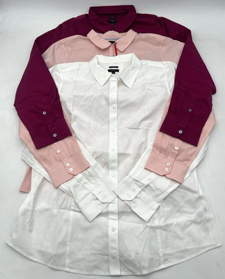 (3) TALBOTS NON-IRON LONG SLEEVE BUTTON UP SHIRTS SIZE 14P MAGENTA, WHITE, PINK