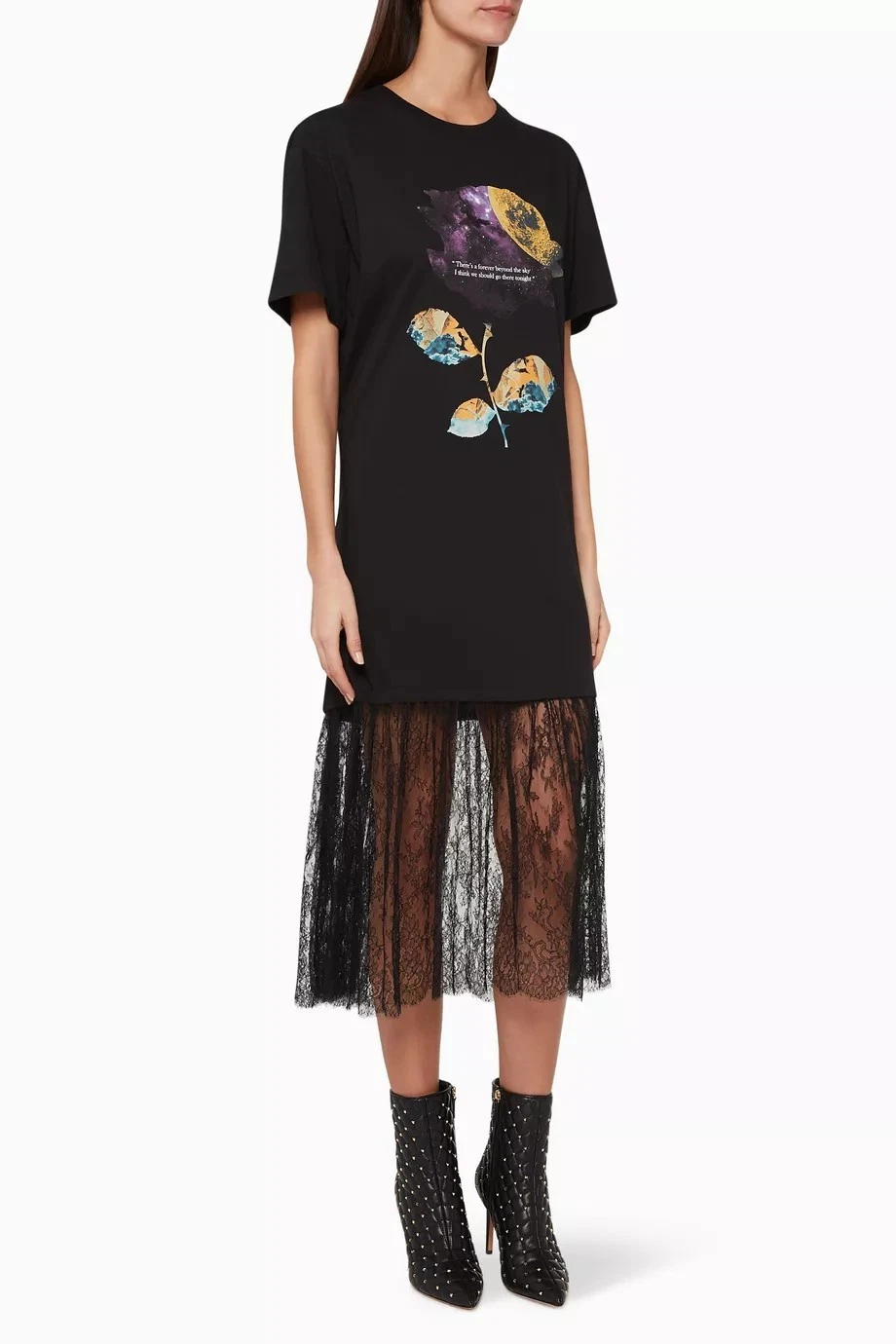 Valentino X Undercover Cosmo T Shirt Abito Midi Nero Pizzo Midi US 6 Medium Nuovo senza etichette