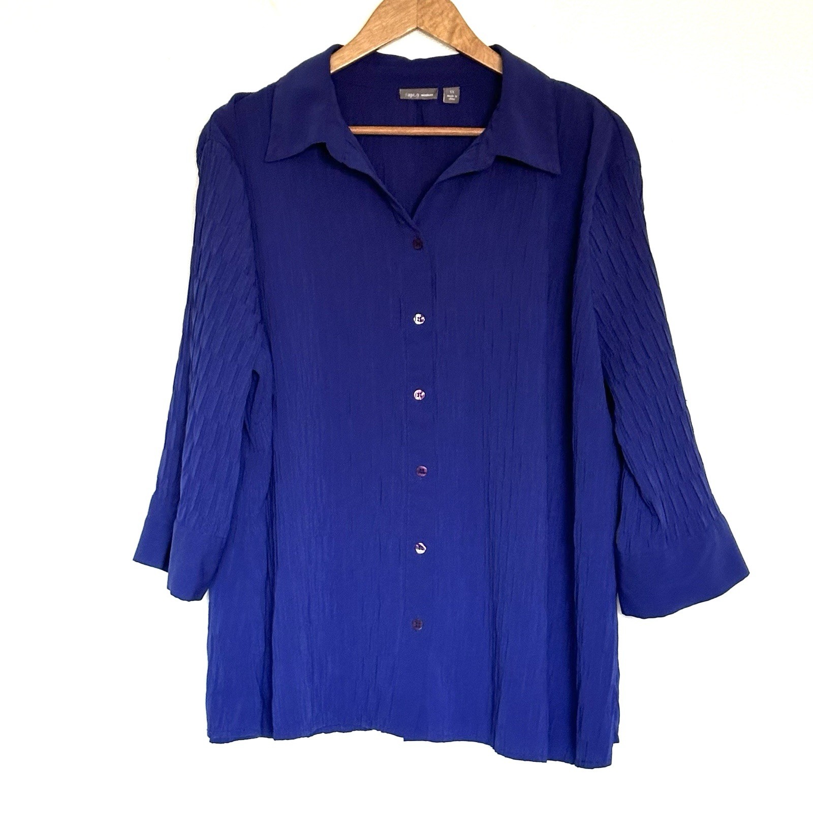 Apt. 9 Plus Shirt Women’s 1X Blue Button Up 3/4 Sleeve Collared Lightweight Top