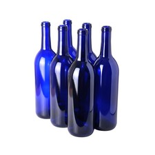 Fastrack 750 Ml Blue Wine Bottles Pack Of 6 Bordeaux/Flint Flat-Bottomed Glass