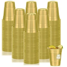 100 Pack Gold Plastic Cups 16 oz,Disposable Cups for Party,Heavy Duty Drinkin...