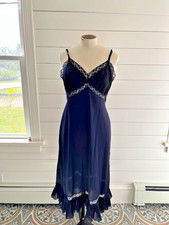 Vintage Vanity Fair Navy Blue Black Organza Nightgown Lace Ruffle Nylon Lingerie