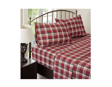Cotton Flannel 4-Piece Red Plaid King Sheet Set