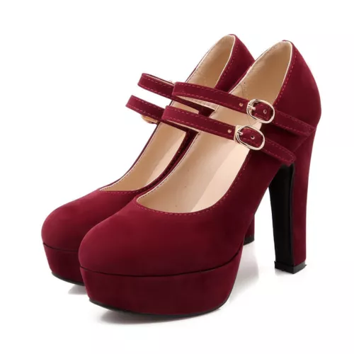 Women's Court Shoes Platform Ankle Strap Mary Jane Shoes Block High Heel Pumps@ - Picture 14 of 19