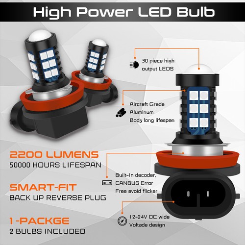 2X H11 H8 LED Fog Driving Light Bulbs SMD 3030 12V High Power Bright DRL Blue - Picture 2 of 7
