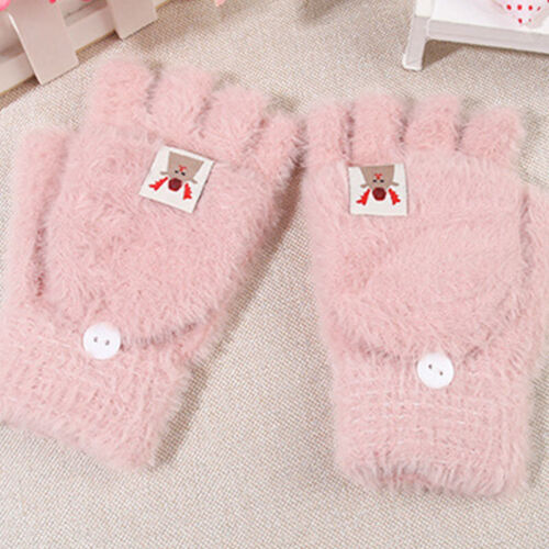 Thermal Winter Flip Top Fingerless Mittens Knitted Convertible Women Warm Gloves - Picture 17 of 29