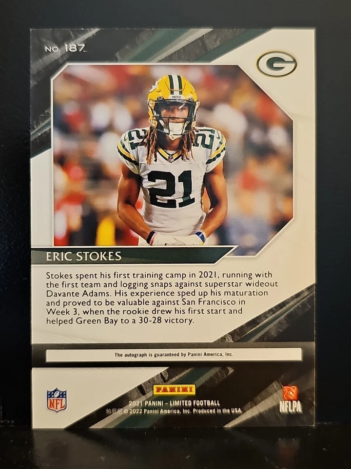 2021 Limited Ruby Spotlight #187 Eric Stokes RC AUTO PACKERS / 25 - Image 2 of 2