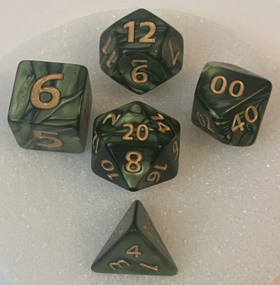 Set Of Large Green Swirl Polyhedral RPG Dice- D&D AD&D TSR Gygax Missing 8 Side