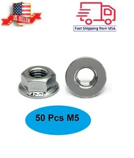 Pack 50 M5-0.8 Metric Stainless Steel Hex Flange Nuts,DIN 6923 A2-70 /18-8 Grade