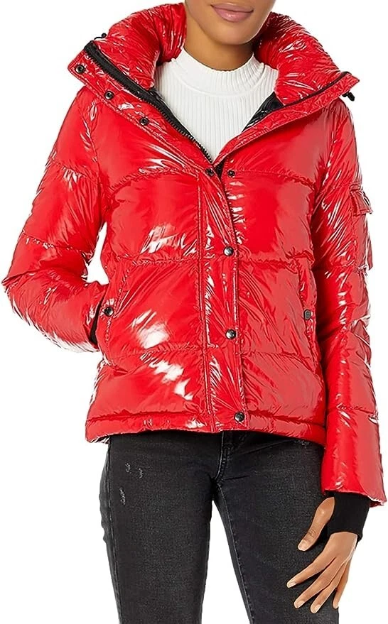 S13 Womens Ella Lacquer Hooded Down Puffer Coat Jacket Size XL Flame Red |  eBay