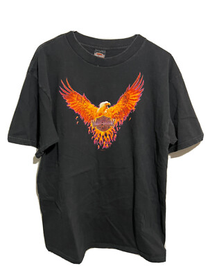 Vintage 1998 Singapore Burning Eagle Harley Davidson T Shirt Sz L