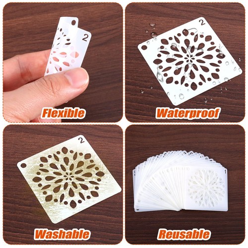 60 Pcs 2x2 Inch Reusable Mandala Stencils for Crafts Arts Rocks Wood Furniture - Picture 5 of 7