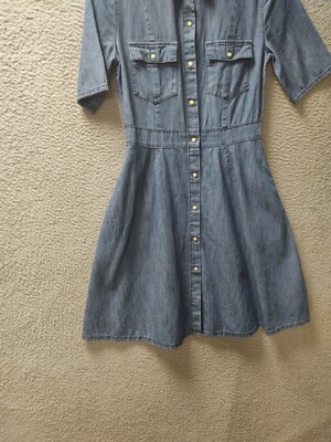 Zara Basic Z1975 Denim Shirt Dress Womens Small Blue Denim Pearl Snap Buttons