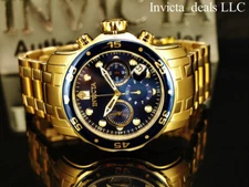 Invicta Men's 48mm Pro Diver Scuba Chronograph Blue 18KT Gold Plated SS Watch