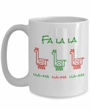 Fa la la Llama Funny Christmas Mug Gift for Pun Lovers or Llama Fans White Mug