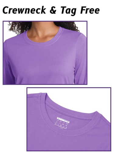 Damen Baumwolle Rundhalsausschnitt T-Shirt Langarm Freizeit Trainingsshirts Sport Arbeit Tops - Bild 95 von 150