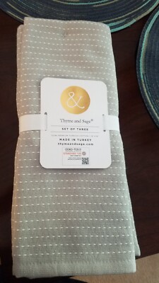 THYME SAGE 3x KITCHEN TOWELS~ set Made in Turkey 16''x26'' 100% Premium Cotton NEW