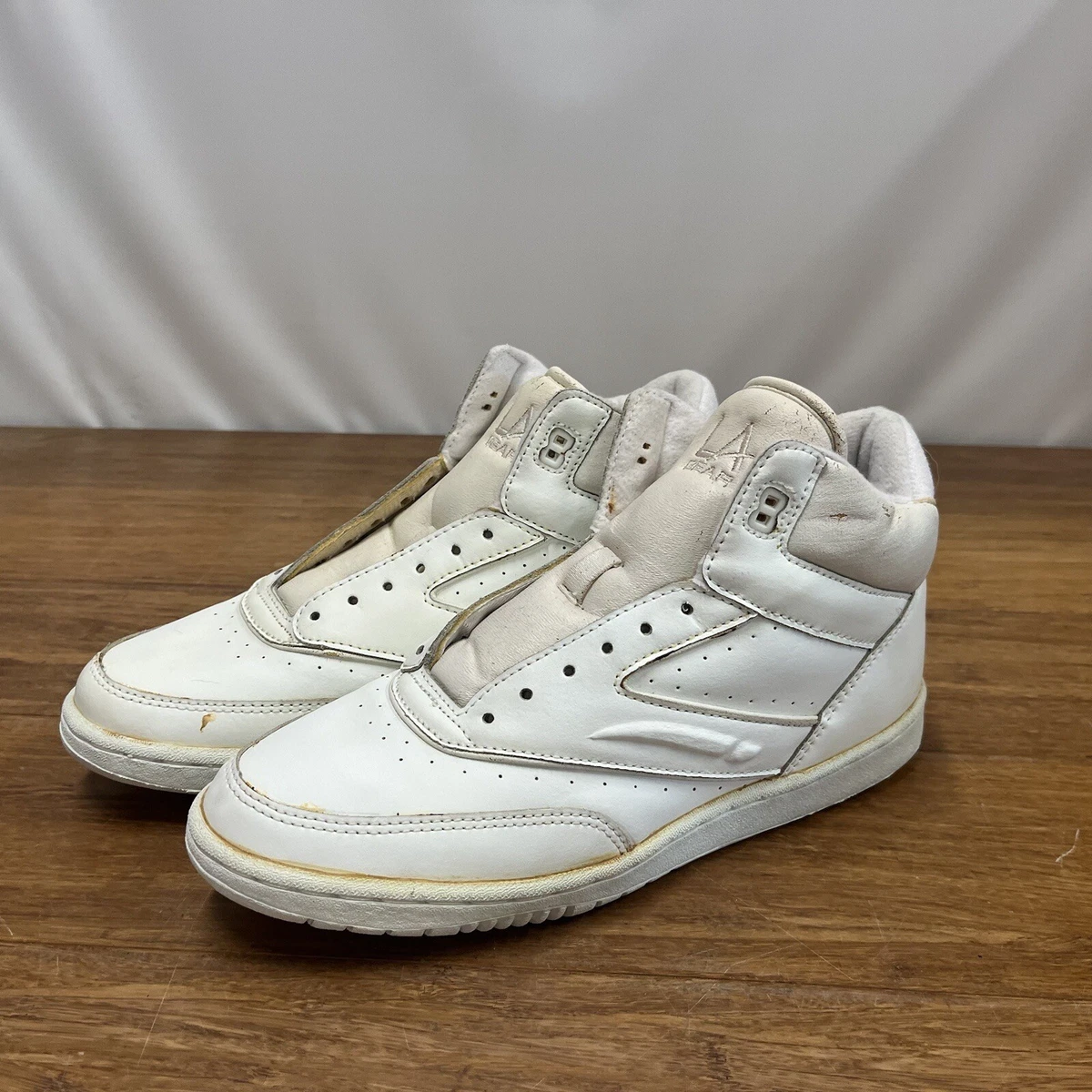 Vintage 1993 L.A GEAR Shoes High Top 1990 s White on White Leather Womens 11