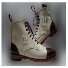 Handmade Men's High Ankle Two Tone Lace Up Genuine Leather Boots, Sale !!!