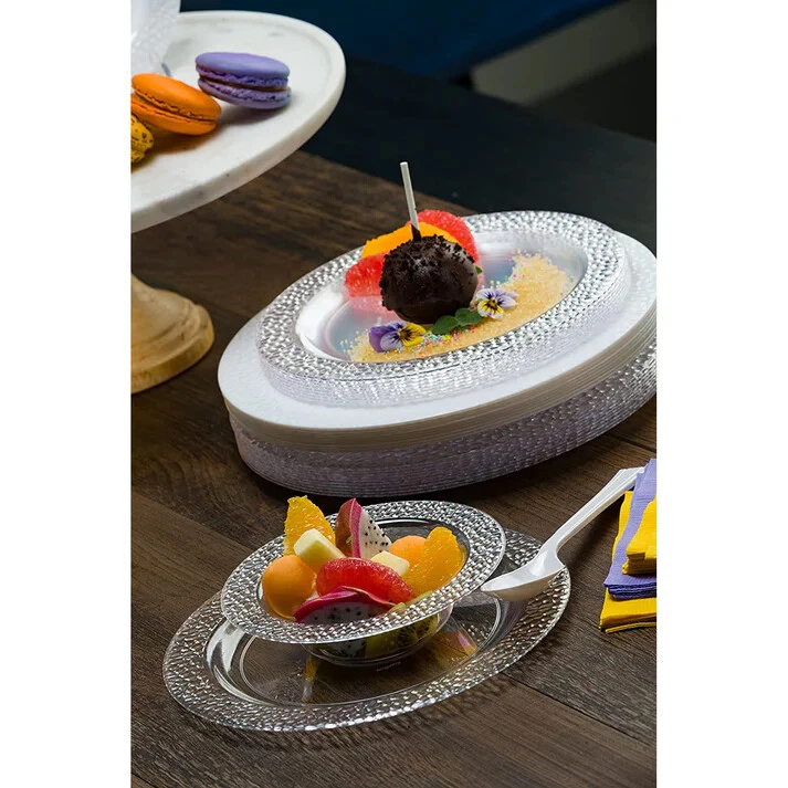 Cuencos redondos de plástico transparente Lillian vajilla desechable de postre con guijarros de 14 OZ Foto 3 de 4