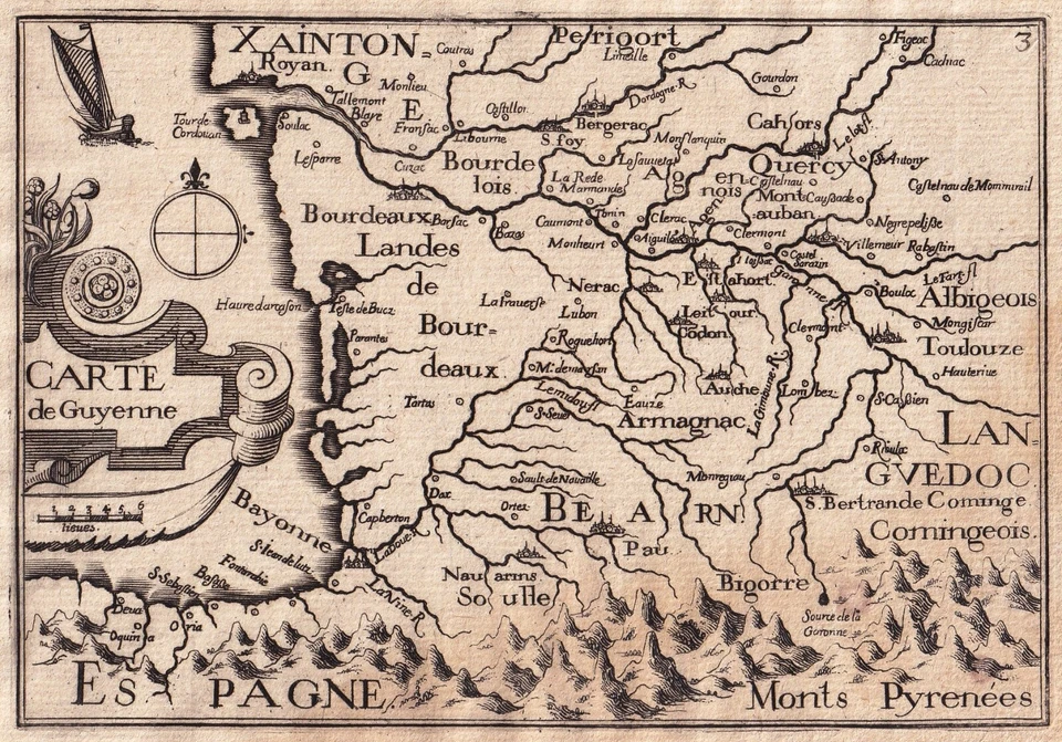 Carte Géographique XVIIe Guyenne Gironde Landes Gascogne Christophe Tassin 1634 - Photo 2/4