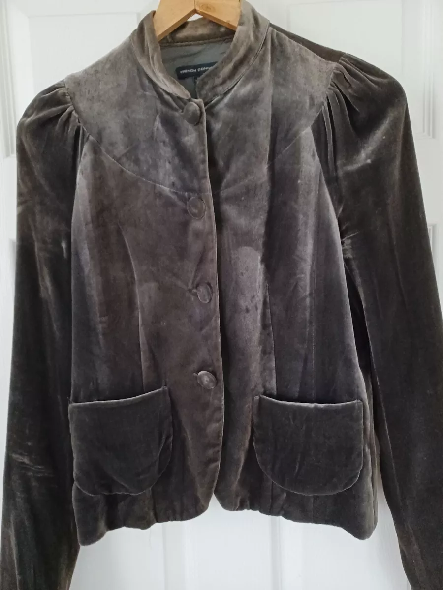 Womens Gray Velvet Jacket Victorian French Connection Lined SIZE