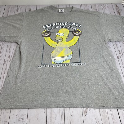 #ad Vintage 2002 Homer Simpson The Donut Curl Exercise T Shirt Mens XL Short Sleeve $6.89