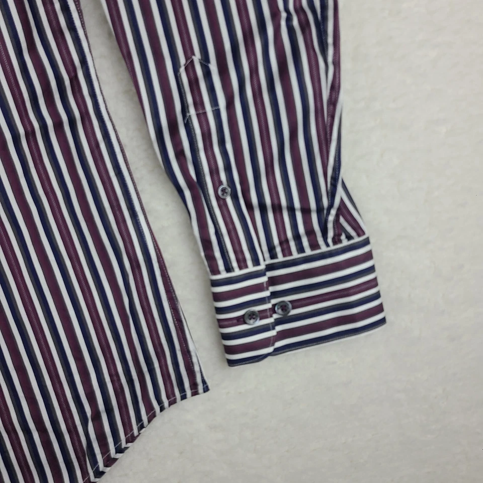 BUGATCHI Shirt Mens XL Blue Purple White Striped Classic Fit Dress Button Up - Image 2 of 4