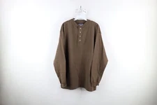 Vintage 90s Streetwear Mens Large Faded Blank Long Sleeve Henley T-Shirt Brown
