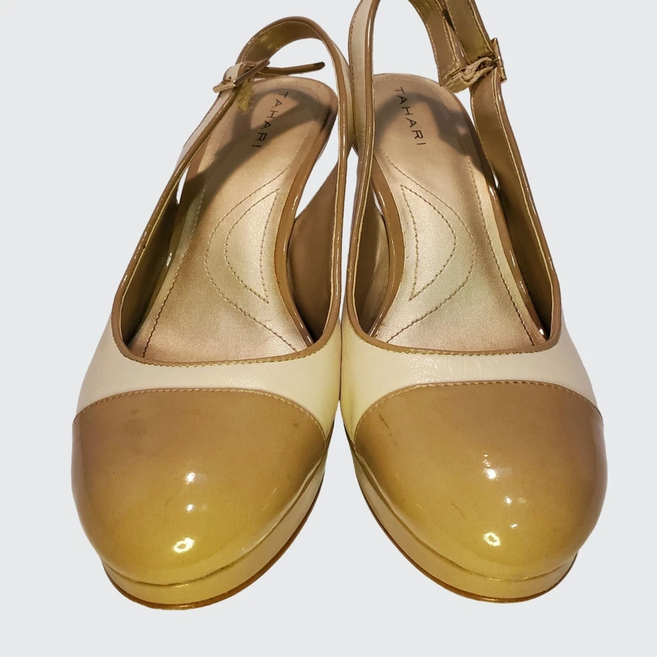 Tahari "Londres" Dos Tonos Tostado Crema Charol Cordones Para Mujer Talla 8.5M Foto 3 de 4