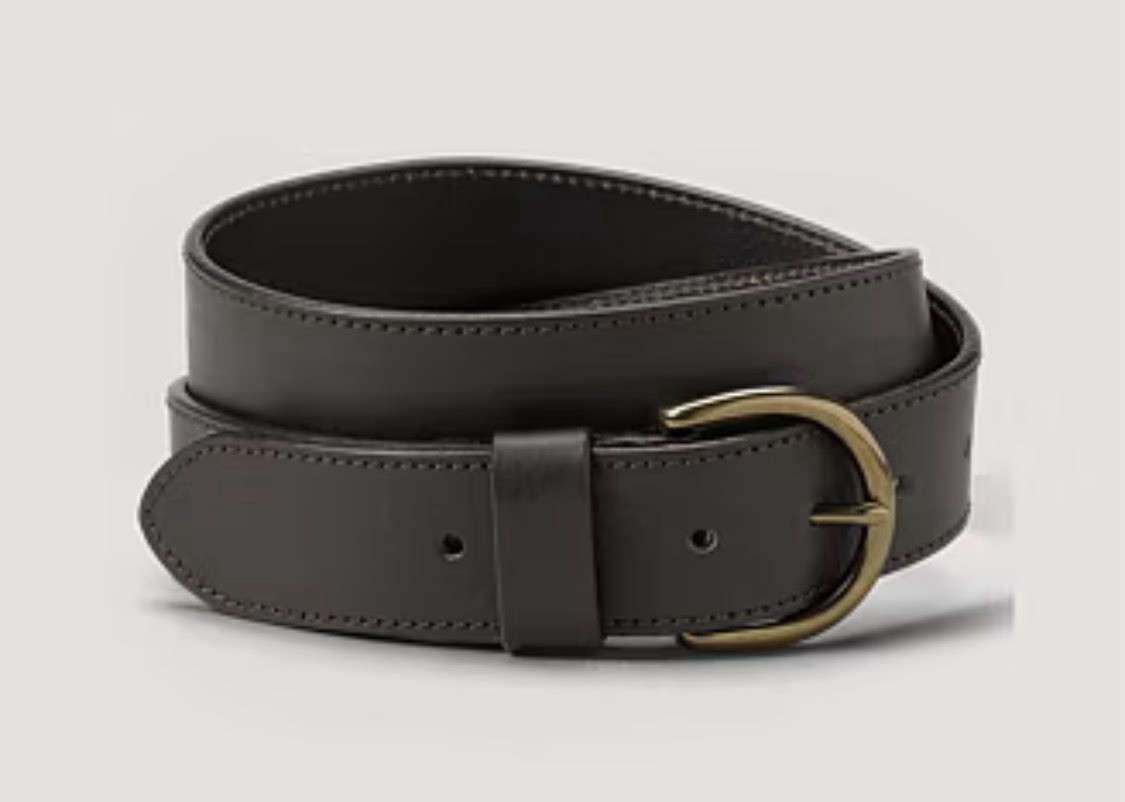 NEW Eddie Bauer Women's Size L Stitched Pebbled Jean Leather Belt BLACK Brass