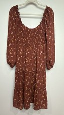 Women’s AUW Sz Med Floral Dress 3/4 Sleeves Ruched Bodice Stretch Peasant Boho