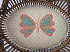 Vintage Cottage Core Embroidered Butterfly Fabric Country Woven Wicker Basket — photo 2
