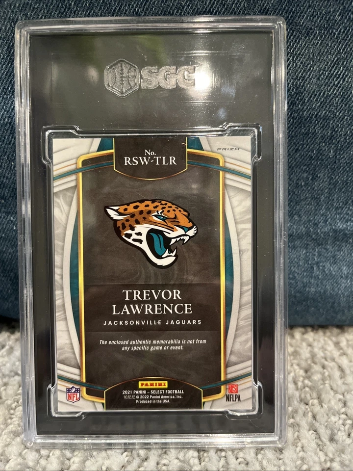 2021 Panini Select Rookie Swatches Trevor Lawrence #RSW-TLR Red Prizm (MEM, RC) - Image 2 of 2