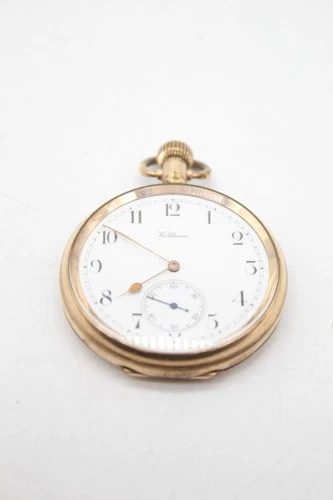 F Vintage Waltham Open Face Running Pocket Watch Gold Plated, Keeps Time