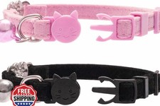 BINGPET Breakaway Cat Collar with Bell  Soft Velvet Heart Bling   Pack of 2