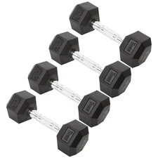 York Barbell Hex Dumbbell Set 10LB Rubber Coated Fixed Weight Dumbbells Pack 4