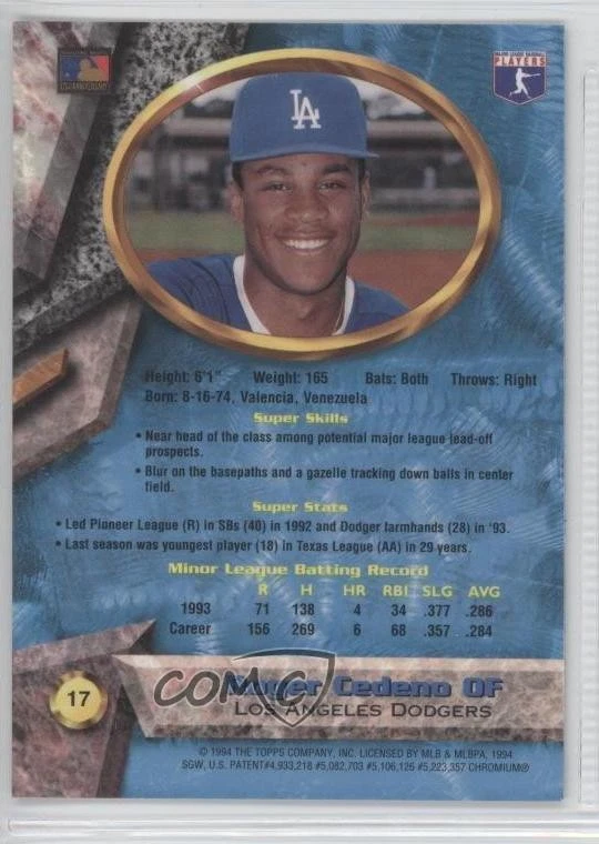 1994 Bowman's Best Blue Refractor Roger Cedeno #17 - Image 2 of 3