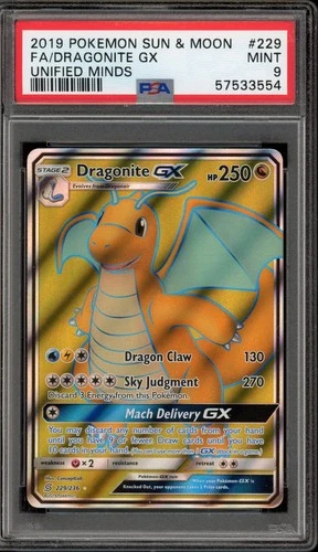 Pokemon Dragonite Gx Unified Minds Full Art 229/236 PSA 9