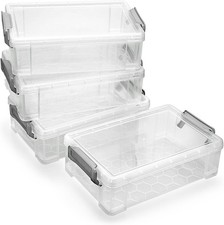 4 Pack Extra Large Plastic Pencil Box Stackable Translucent Clear Grey