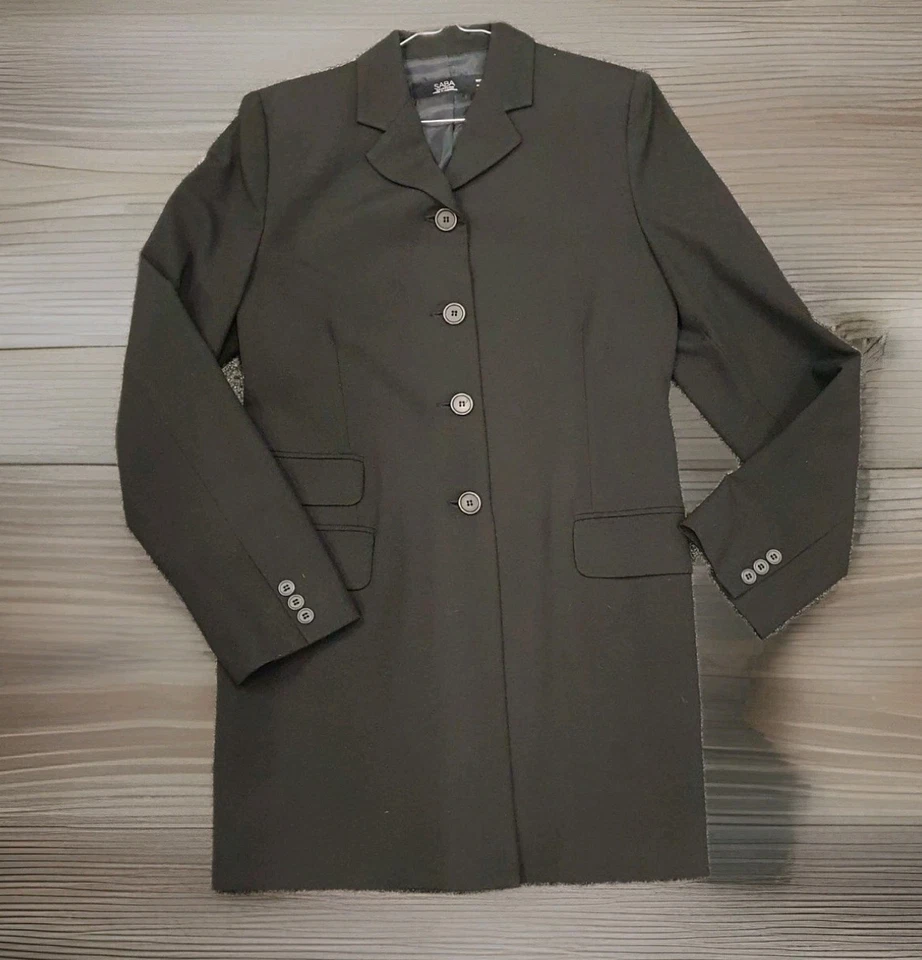 SABA Long Sleeve Longline Black Coat Jacket Blazer Size 12 Vintage - image 4 of 4
