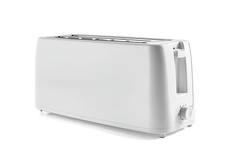 White 4 Slice Long Slot Toaster 6 Browning Control Removable Crumb Tray 1300W