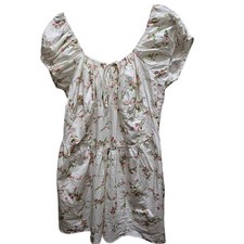 HM Floral Cotton Puff Sleeve Mini Dress White Pink XXL Cottagecore Smocked NWT