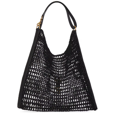 NEW SAINT LAURENT $2500 YSL RAFFIA CROCHET BLACK SUMMER BAG