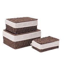 GIB Wicker Woven Storage Baskets with Lids Set of 3 Size Decorative Paper Rop...